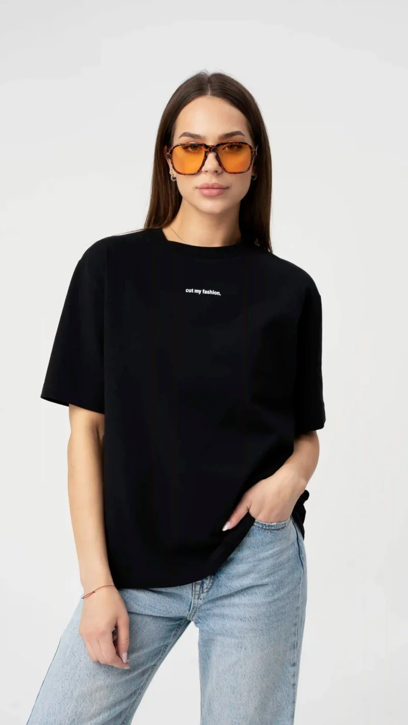 Juodi oversized moteriški marškinėliai CMF470